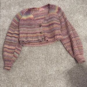 Multicolor Knit Balloon Sleeve Women's Sweater